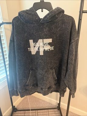 NF Vintage Black Washed Hoodie with 'Real Music Till The Day We Die' Graphic